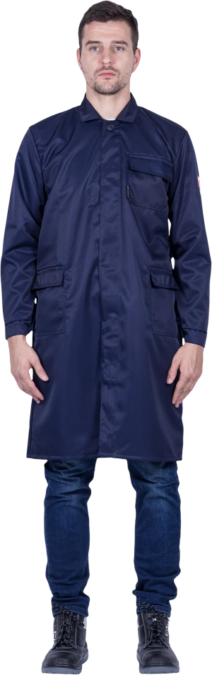 Халат мужской от растворов кислот и щелочей, механических воздействий, темно-синий Хал 008