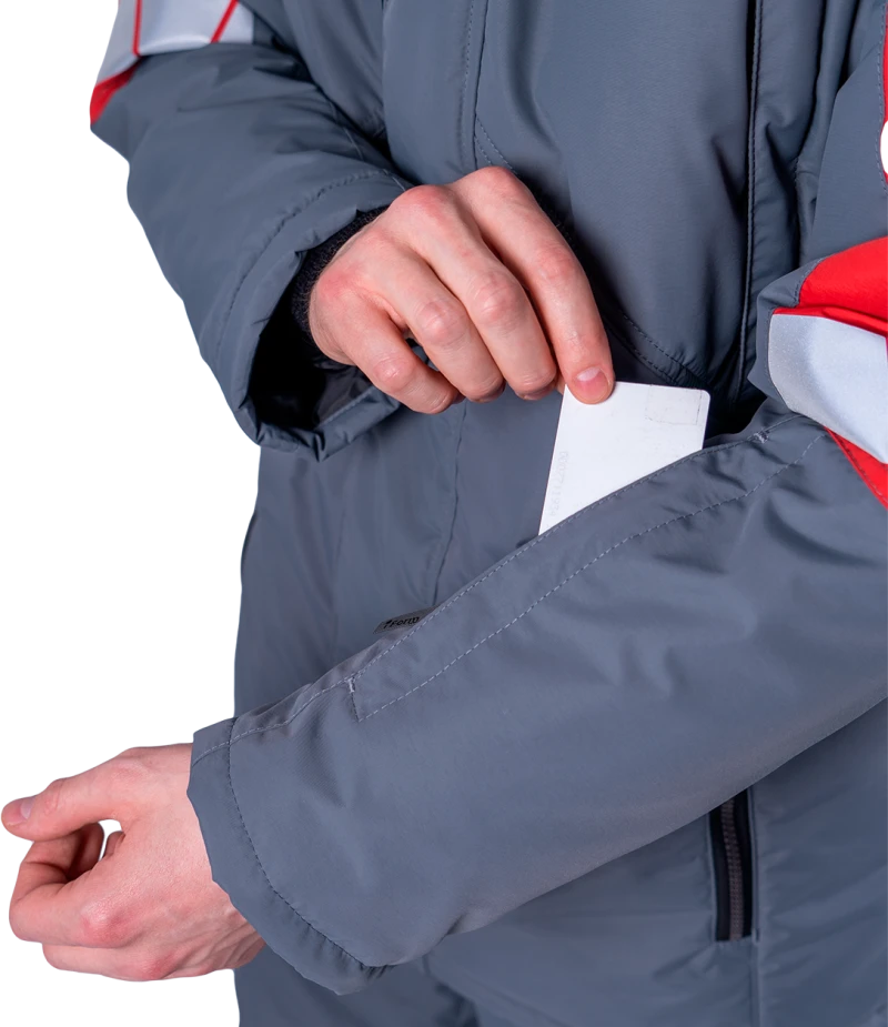 Куртка мужская ХАЙ-ТЕК SAFETY от пониженных температур воздуха и ветра, механических воздействий и ОПЗ, серый/красный/черный Кур 213
