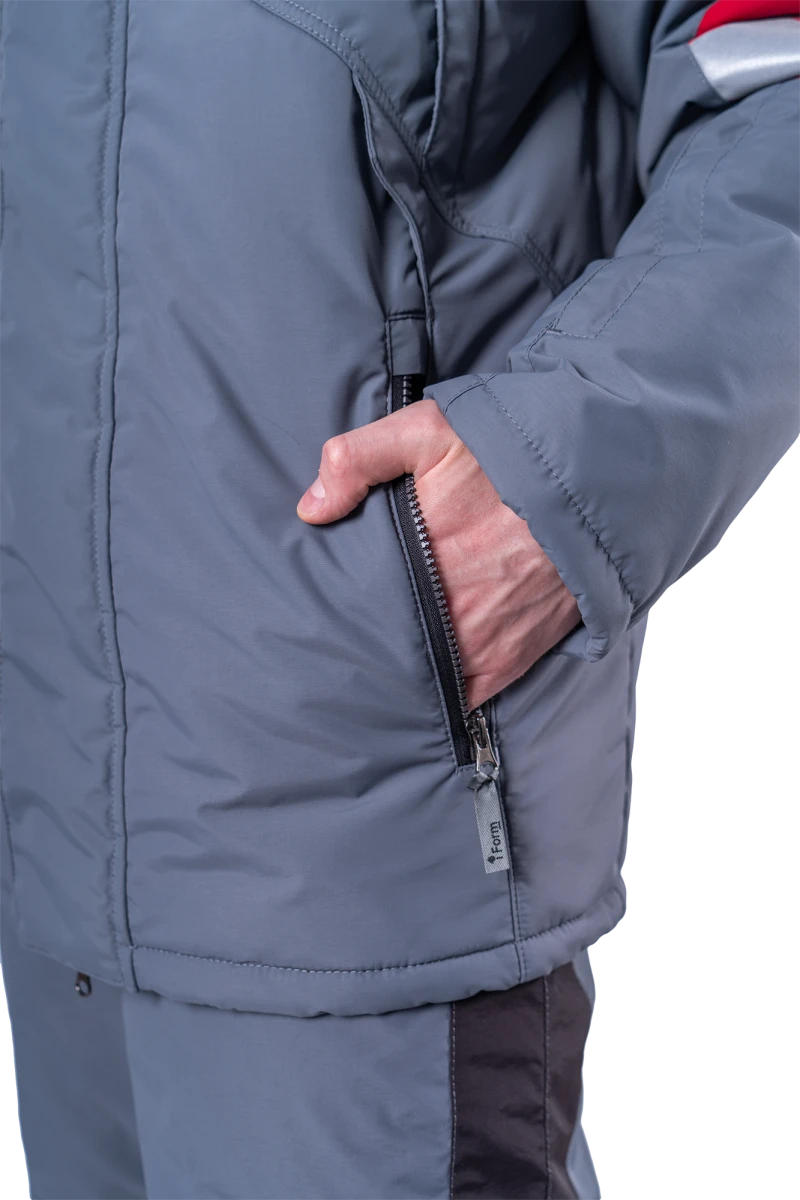 Куртка мужская ХАЙ-ТЕК SAFETY от пониженных температур воздуха и ветра, механических воздействий и ОПЗ, серый/красный/черный Кур 213