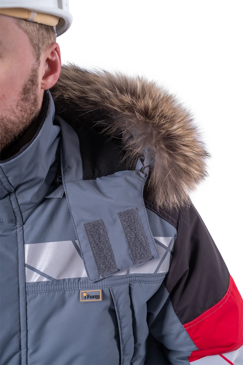 Куртка мужская ХАЙ-ТЕК SAFETY от пониженных температур воздуха и ветра, механических воздействий и ОПЗ, серый/красный/черный Кур 213