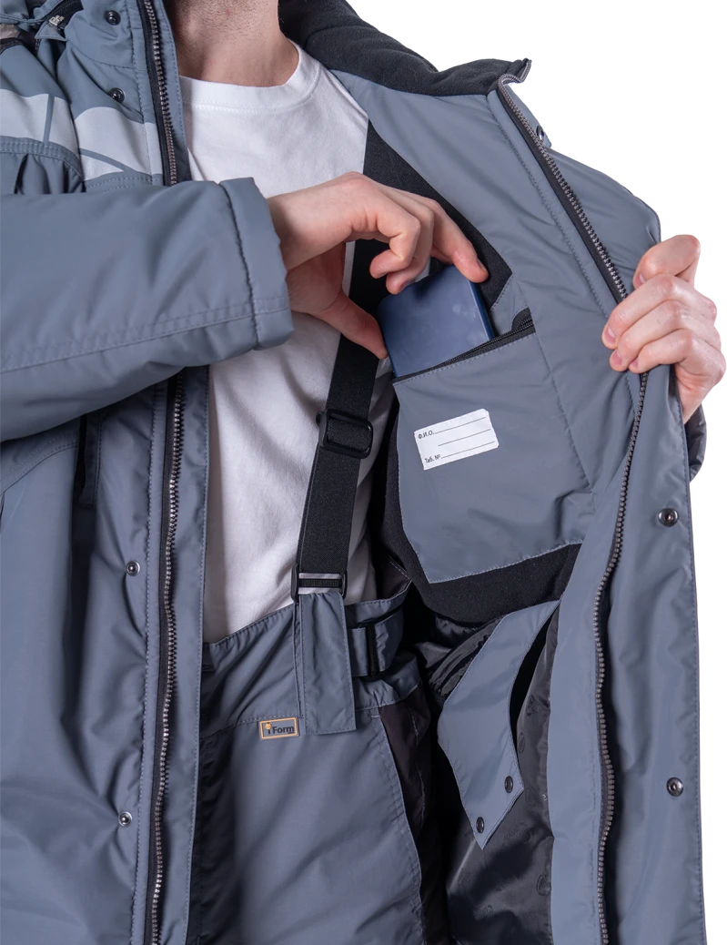 Куртка мужская ХАЙ-ТЕК SAFETY от пониженных температур воздуха и ветра, механических воздействий и ОПЗ, серый/красный/черный Кур 213