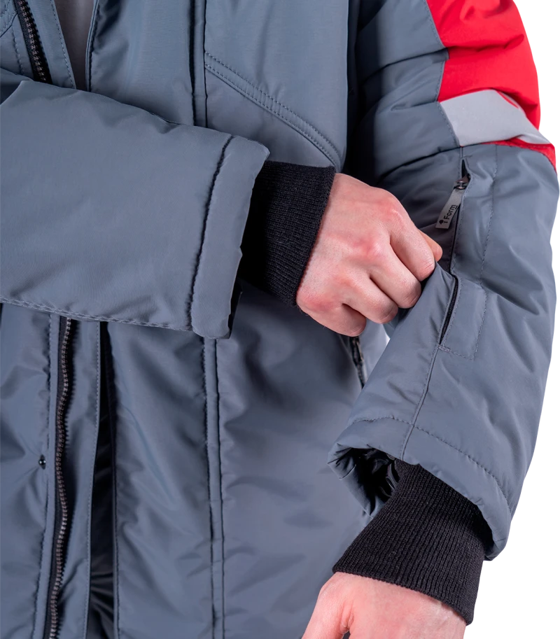 Куртка мужская ХАЙ-ТЕК SAFETY от пониженных температур воздуха и ветра, механических воздействий и ОПЗ, серый/красный/черный Кур 213