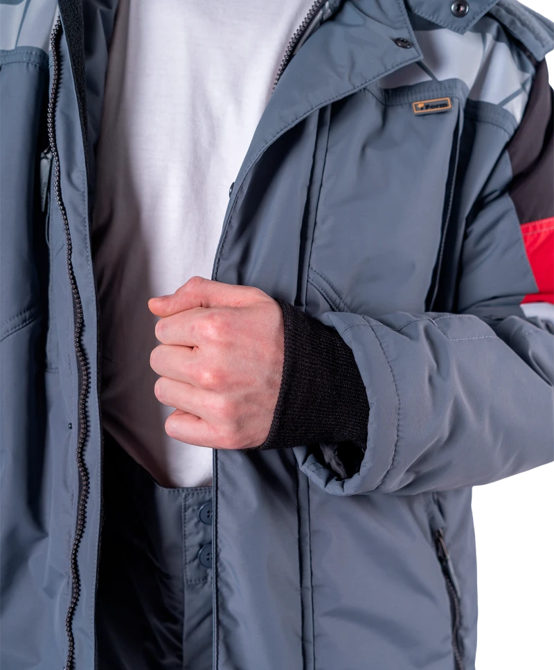 Куртка мужская ХАЙ-ТЕК SAFETY от пониженных температур воздуха и ветра, механических воздействий и ОПЗ, серый/красный/черный Кур 213