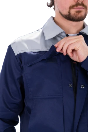 Костюм мужской ТЕХНИК 2 от механических воздействий и ОПЗ (куртка, полукомбинезон), темно-синий/серый Кос 099