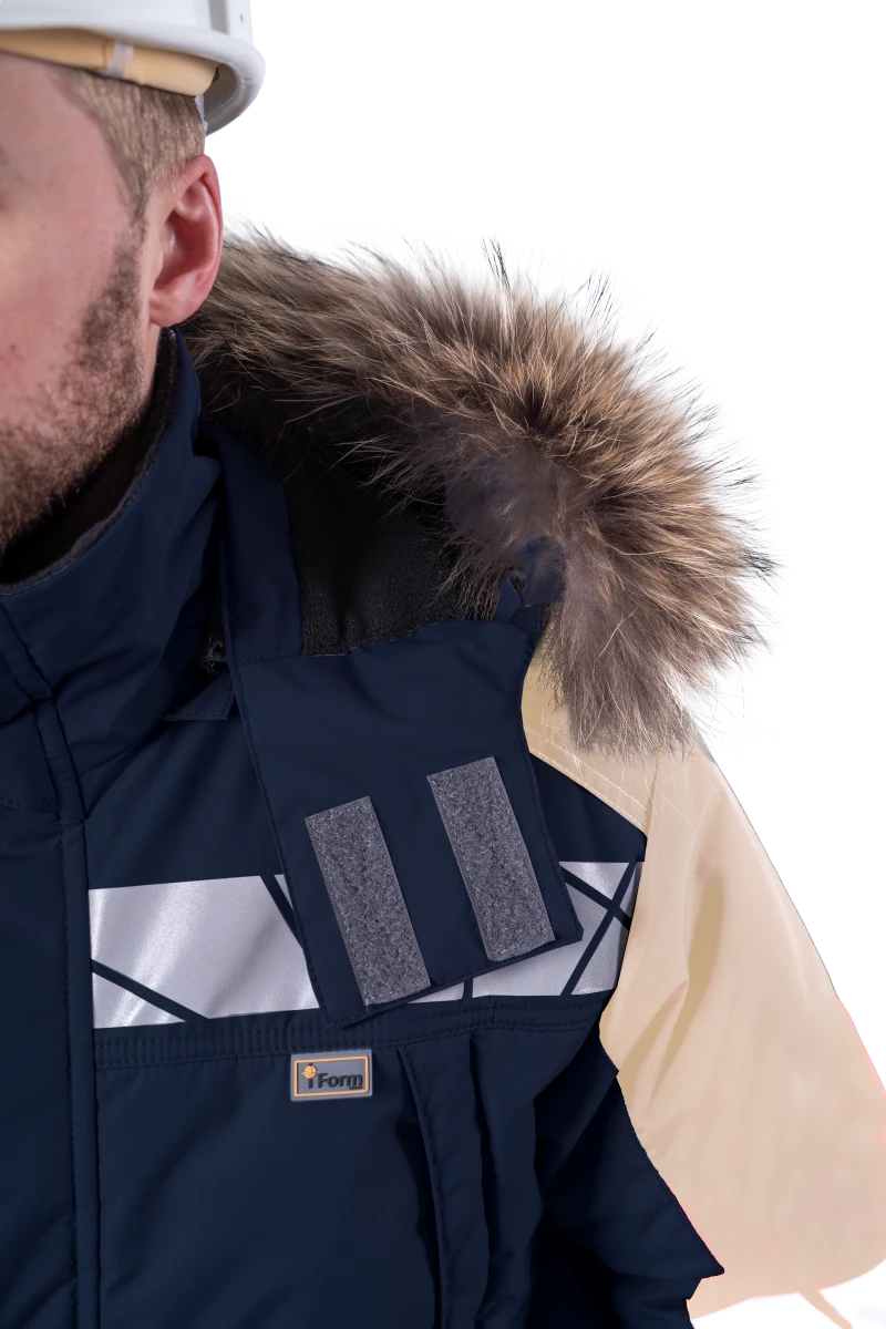 Куртка мужская ХАЙ-ТЕК SAFETY от пониженных температур воздуха и ветра, механических воздействий и ОПЗ, синий/бежевый Кур 214