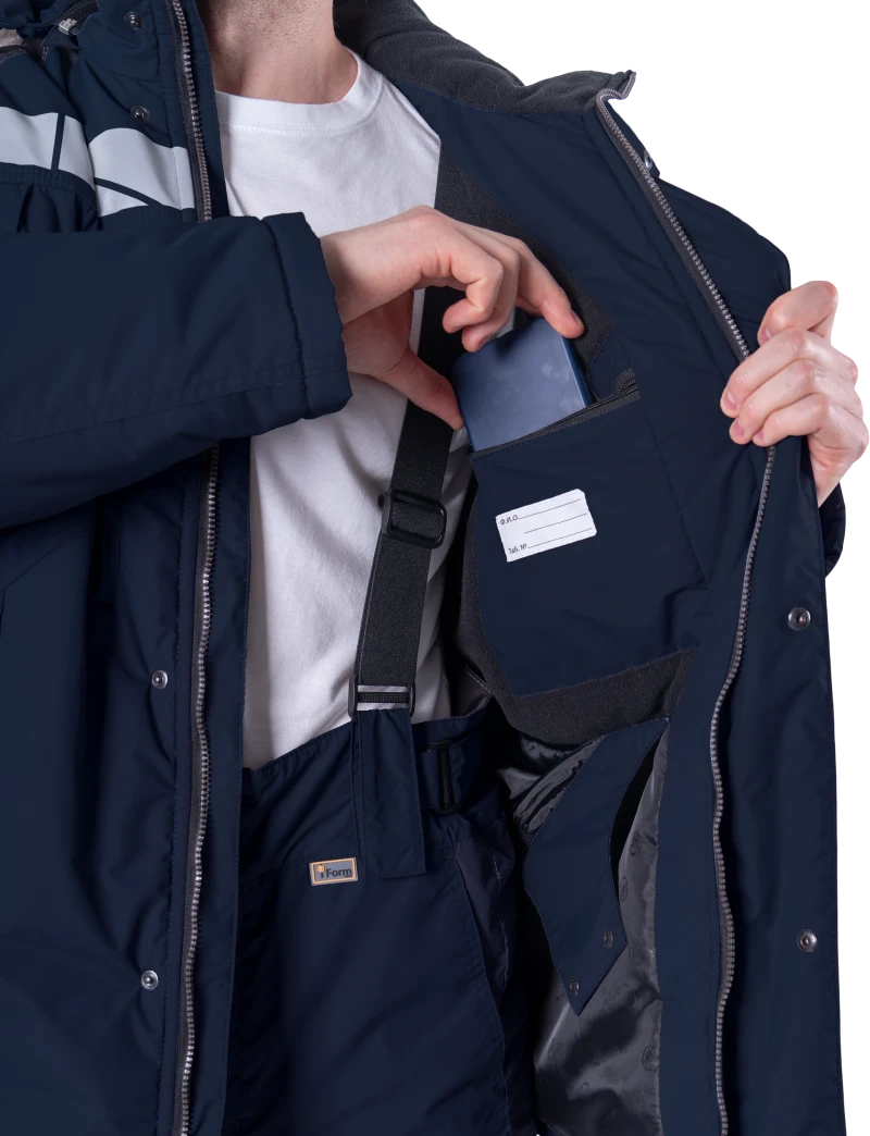 Куртка мужская ХАЙ-ТЕК SAFETY от пониженных температур воздуха и ветра, механических воздействий и ОПЗ, синий/бежевый Кур 214