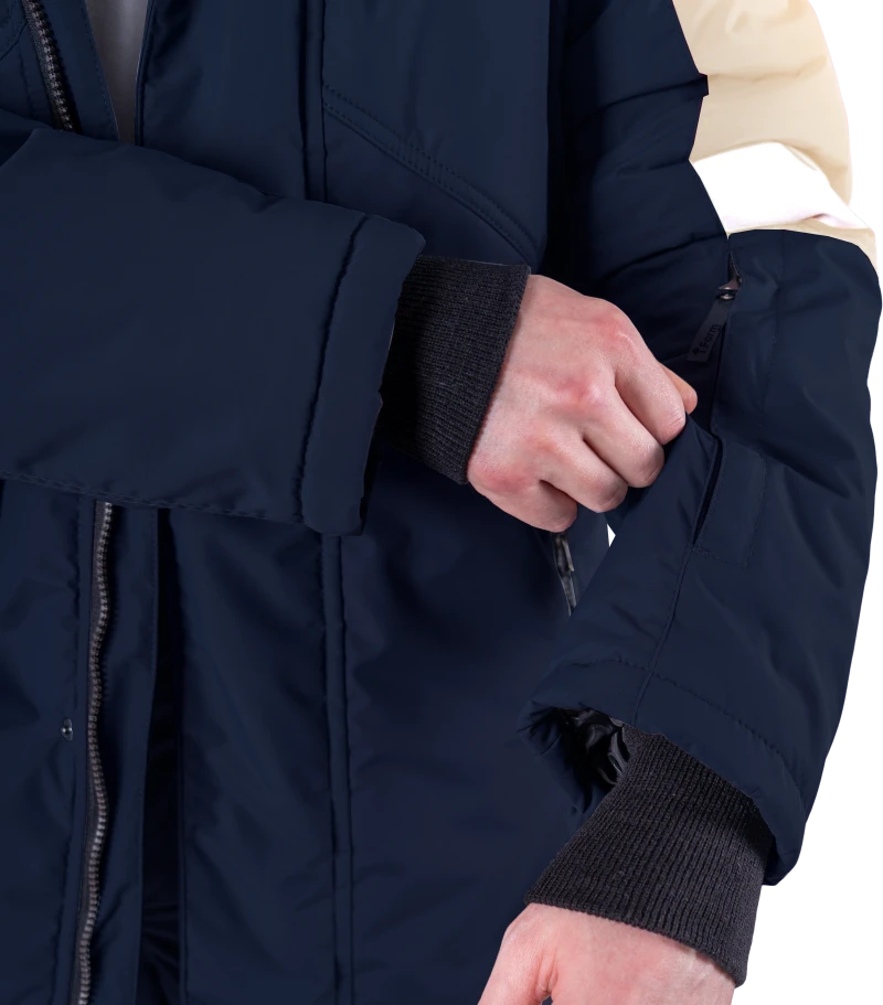 Куртка мужская ХАЙ-ТЕК SAFETY от пониженных температур воздуха и ветра, механических воздействий и ОПЗ, синий/бежевый Кур 214