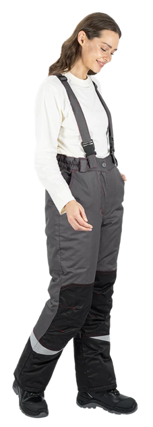 Костюм женский КМ-10 ЛЮКС от пониженных температур воздуха и ветра, механических воздействий и ОПЗ (куртка, брюки), серый/красный/черный