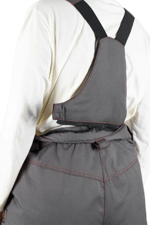 Костюм женский КМ-10 ЛЮКС от пониженных температур воздуха и ветра, механических воздействий и ОПЗ (куртка, брюки), серый/красный/черный