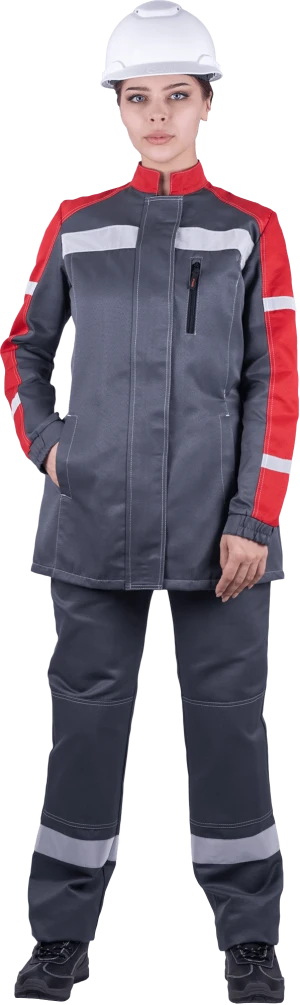 Костюм РОУД летний, серый-красный, женский (Куртка+брюки) Кос 790