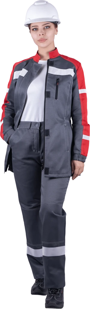 Костюм РОУД летний, серый-красный, женский (Куртка+брюки) Кос 790