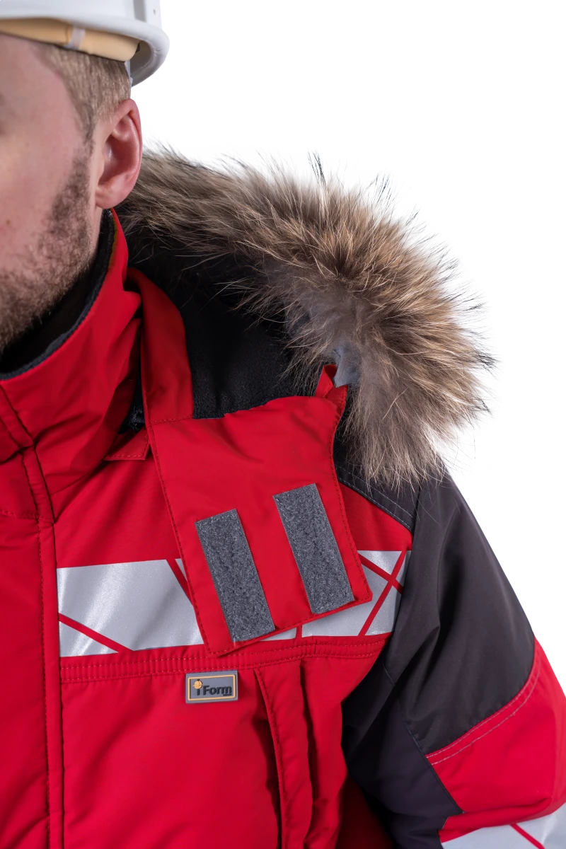 Куртка мужская ХАЙ-ТЕК SAFETY от пониженных температур воздуха и ветра, механических воздействий и ОПЗ, красный/черный Кур 215