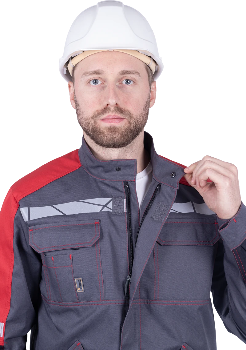 Куртка мужская ХАЙ-ТЕК SAFETY от механических воздействий и ОПЗ, серый/красный/черный Кур 1600