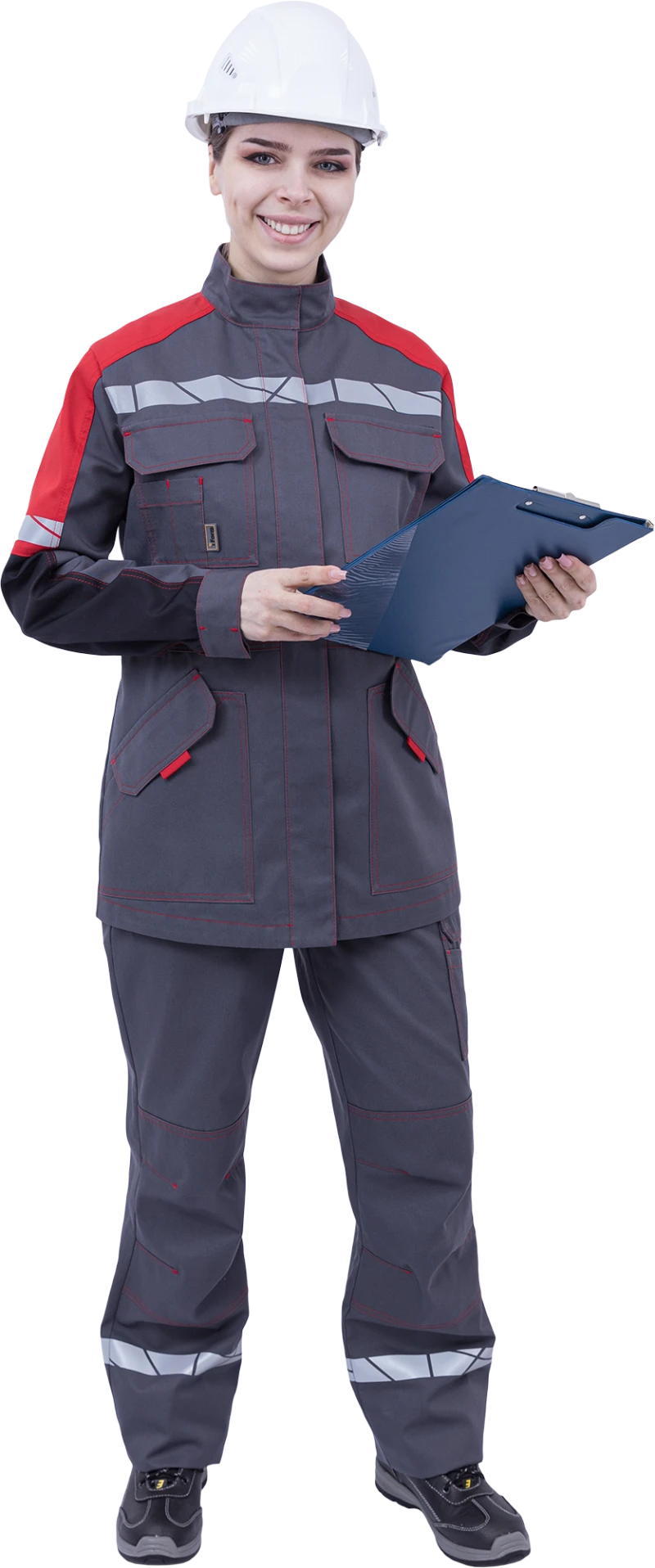 Куртка женская ХАЙ-ТЕК SAFETY от механических воздействий и ОПЗ, серый/красный/черный Кур 421